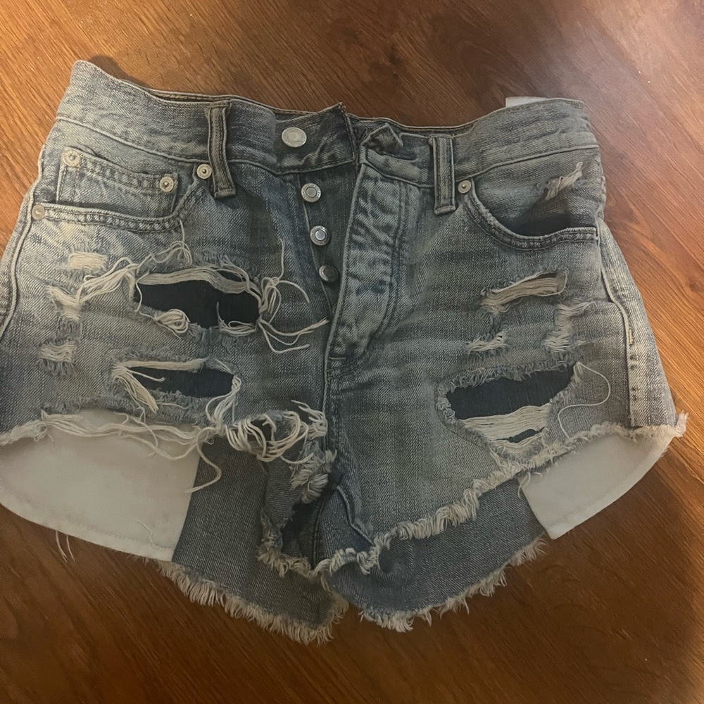 American Eagle Outfitters Blue Jean Shorts Distressed Frayed Hem
